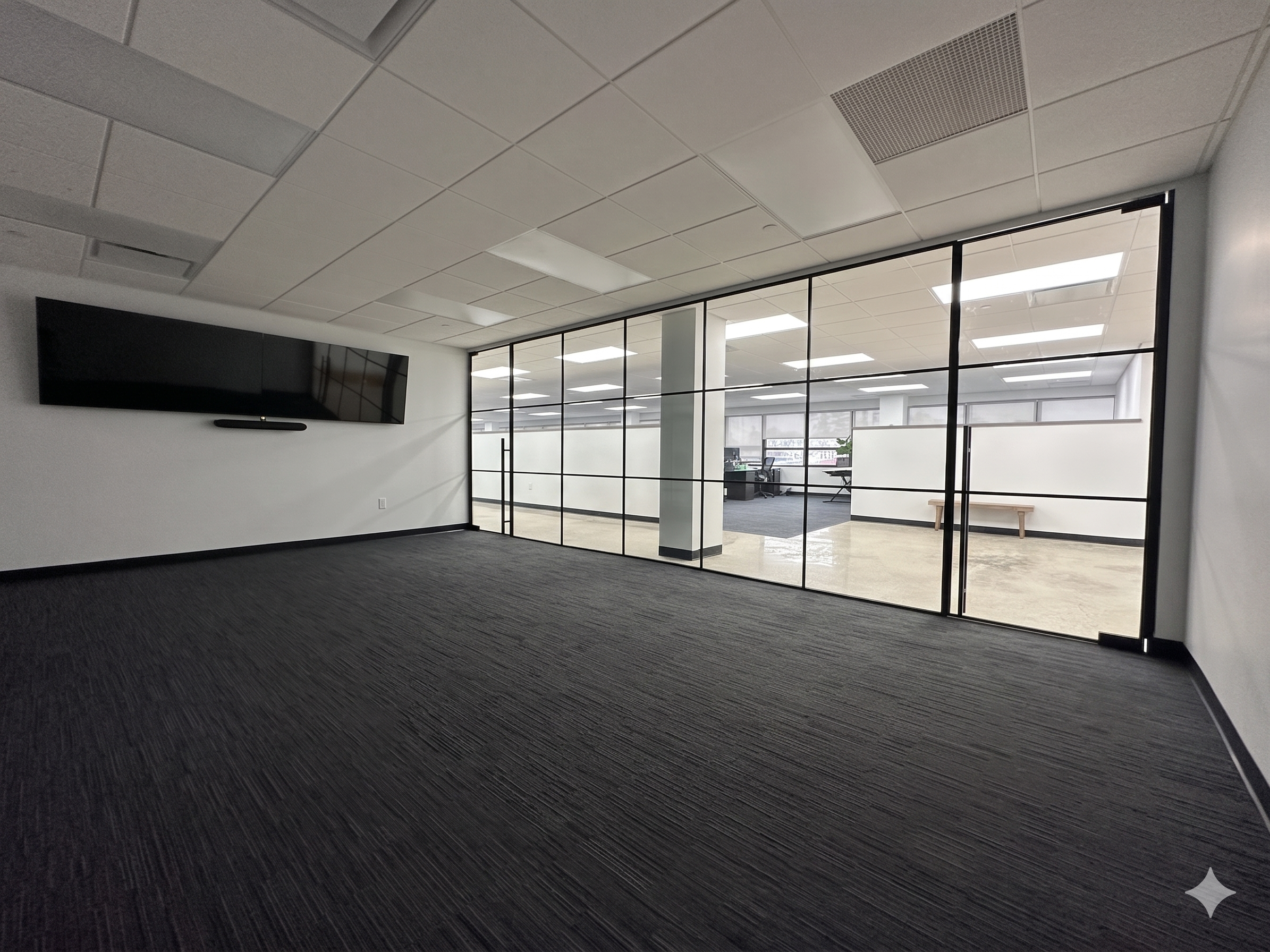 Commercial office glass partition system interior view, Rosedale NY — WiseGlass NY