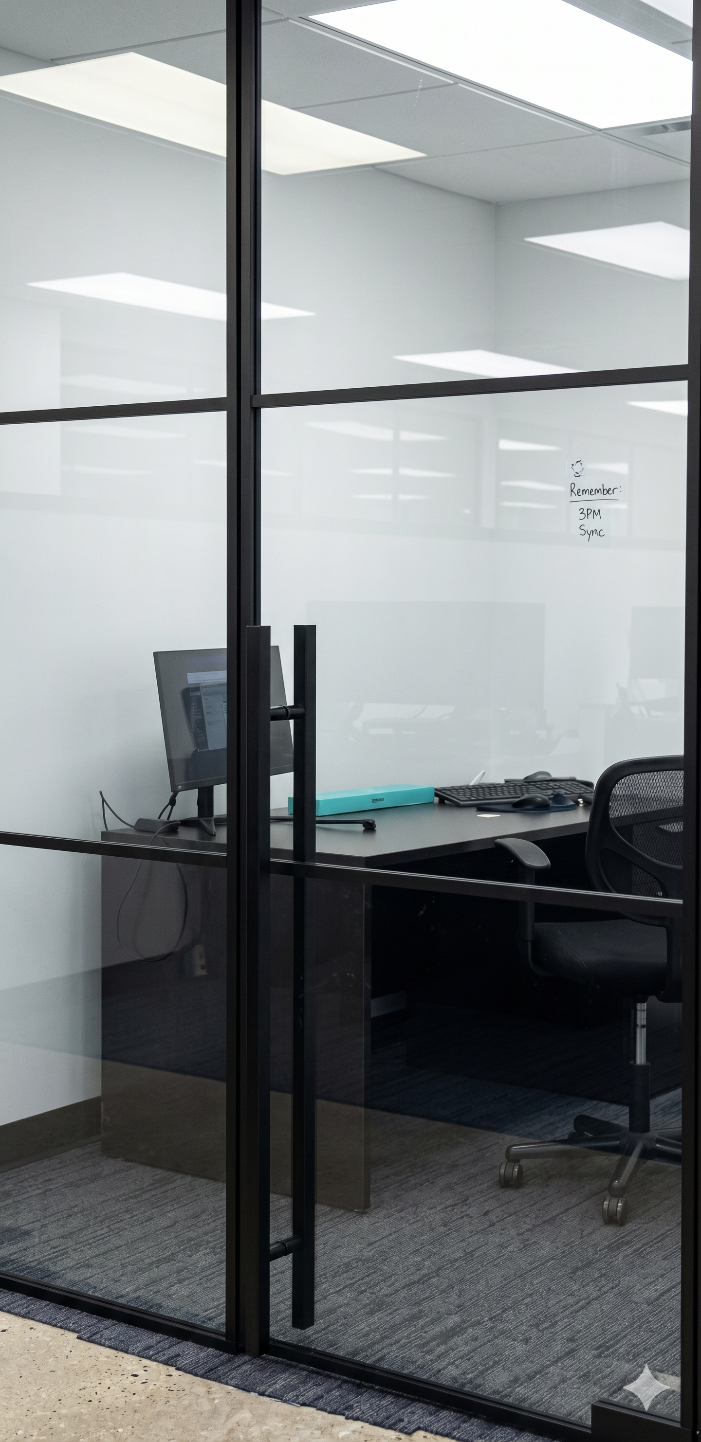 Custom 48-inch bar door handle, commercial glass partition — WiseGlass NY, Rosedale