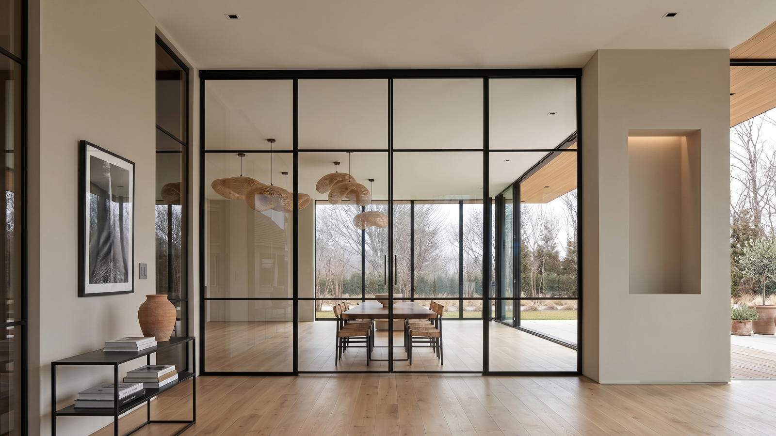 Before — space during construction, Water Mill NY estate prior to glass partition installation by WiseGlass NY